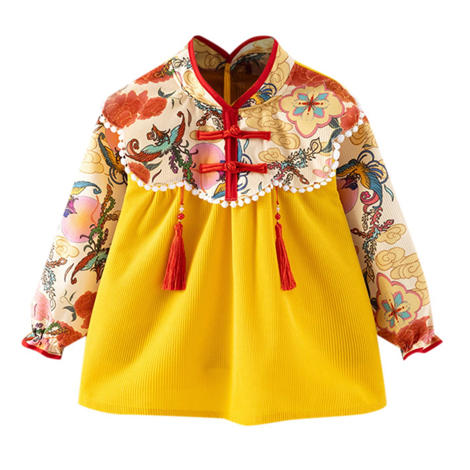 KTMKH Toddler Baby Girl Dress Kids Chinese New Year Smock Reversible