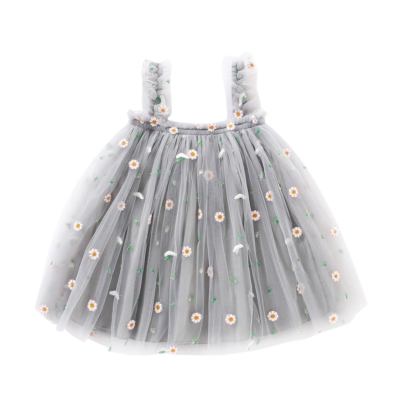Toddler Girls Daisy Print Tutu Dress - Sleeveless Suspender Tulle Princess Dress For Summer