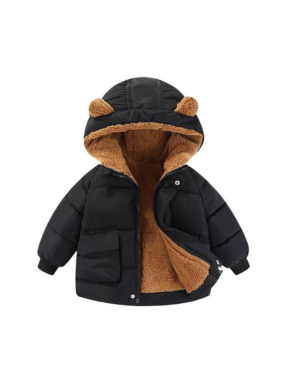 Toddler Baby Winter Coat Boys Girls Winter Bear Ears Hooded Coat Jacket Thick Warm Outerwear Clothes Outfits for Kids 12-18 Months