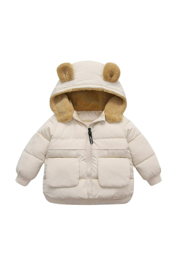 Toddler Kids Baby Boys Girls Winter Warm Solid Coats Bear Ears Hooded Padded Jacket Outwear For 12-18 Months