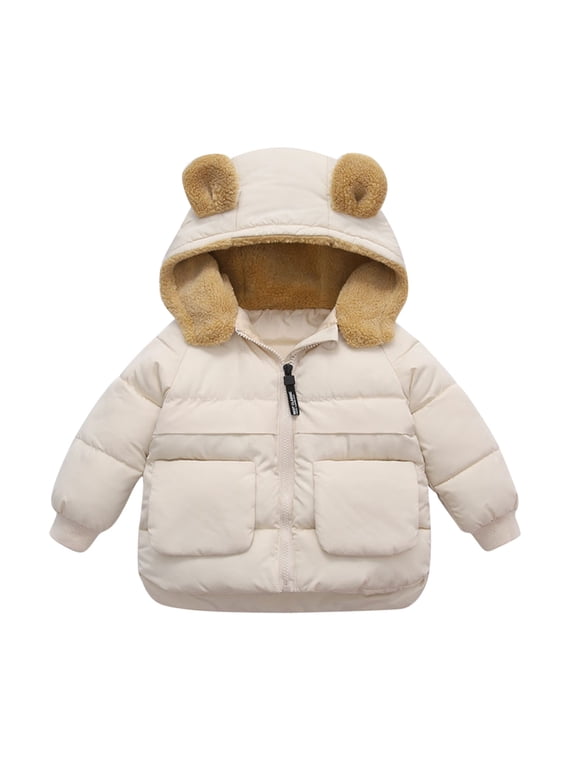 Toddler Kids Baby Boys Girls Winter Warm Solid Coats Bear Ears Hooded Padded Jacket Outwear For 12-18 Months