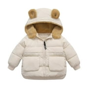 KTMKH Toddler Kids Baby Boys Girls Winter Warm Solid Coats Bear Ears Hooded Padded Jacket Outwear For 18-24 Months