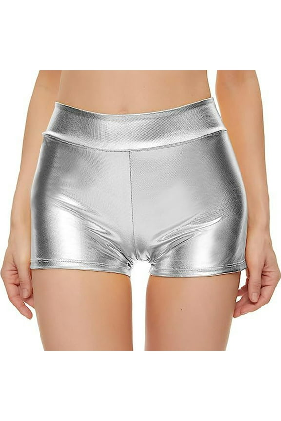 Women Casual Shorts Drawstring High Waisted Metallic Booty Shorts Rave Bottoms For Dancing Hot Pants Clubwear
