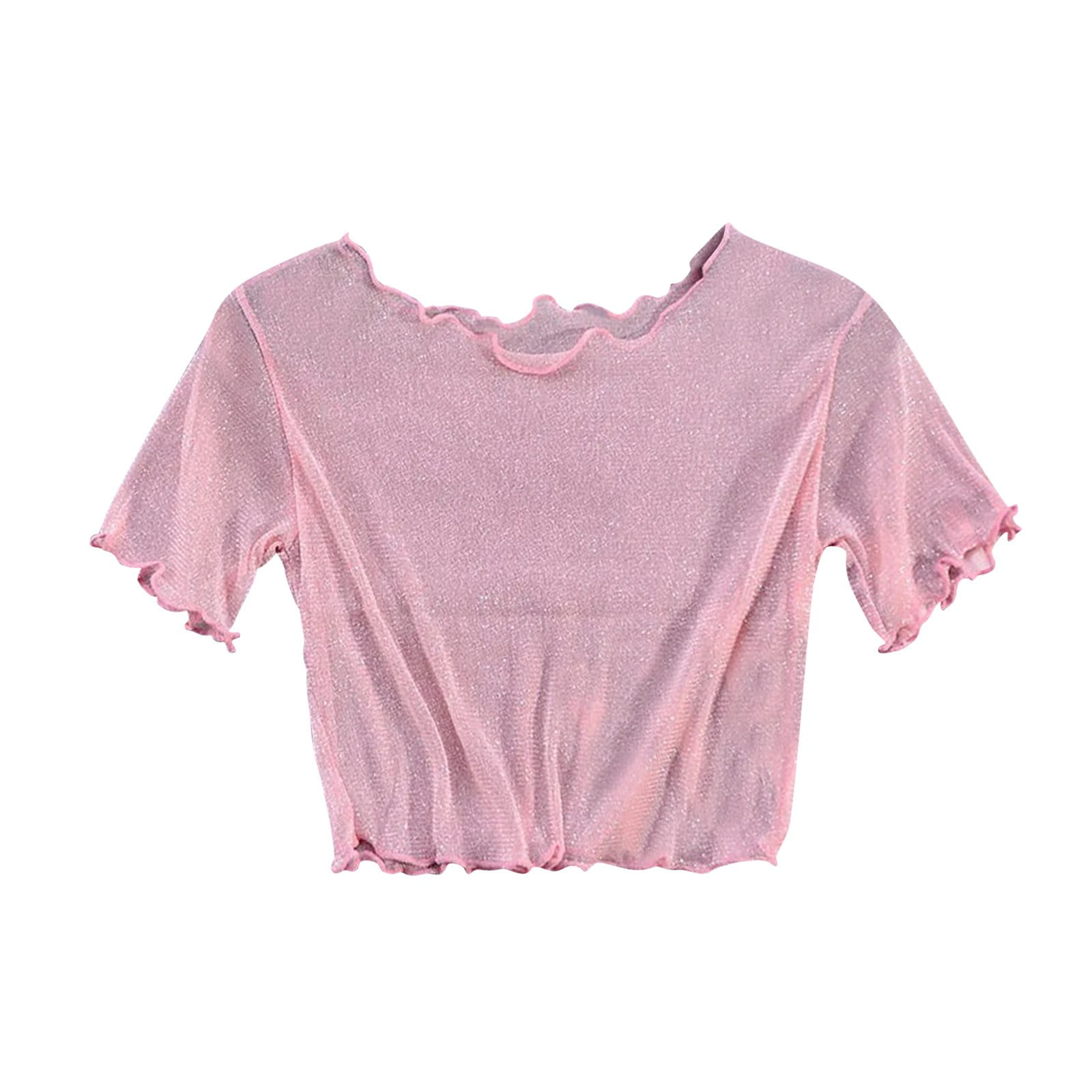 KTMKH Women's Oversized T Shirts Short Sleeved Open Navel Half Cut Mesh