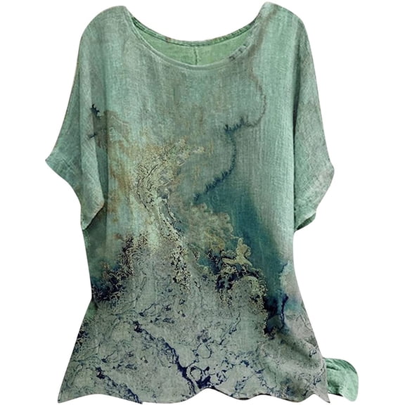 KTMKH Womens T Shirts Summer Short Sleeve Crew Neck Floral Printed Loose Top T Shirts Casual Tunic Tee Blouse Basic Shirts