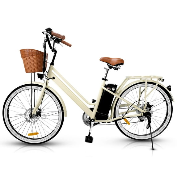 GpowerElectric City Bike for Adults 26",500W E-Commuter Bikes 48V 10AH UL2849,Beige