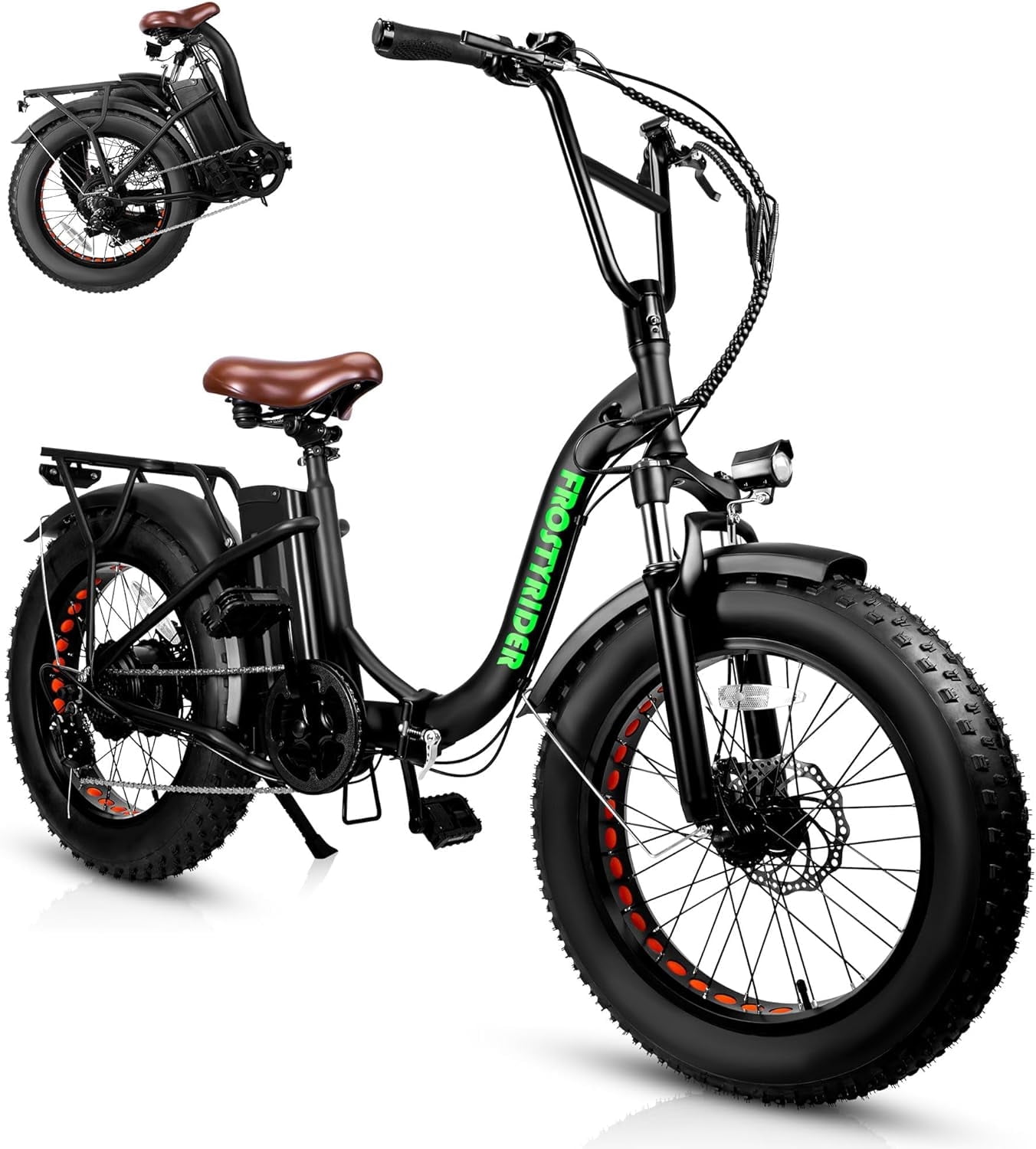 Gpower Foldable Electric Mountain Bike for Adult 20", 750W Motor,Fat Tire,48V 15AH,UL2849,Black