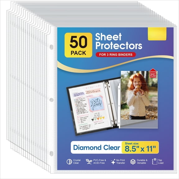 KTRIO 8.5 x 11 Inch Sheet Protectors 50 Pack, Top Loading Clear Page Sleeves for 3 Ring Binders, PVC & Acid Free Polypropylene, Anti-Smudge No Ink Transfer Durable Document Protectors