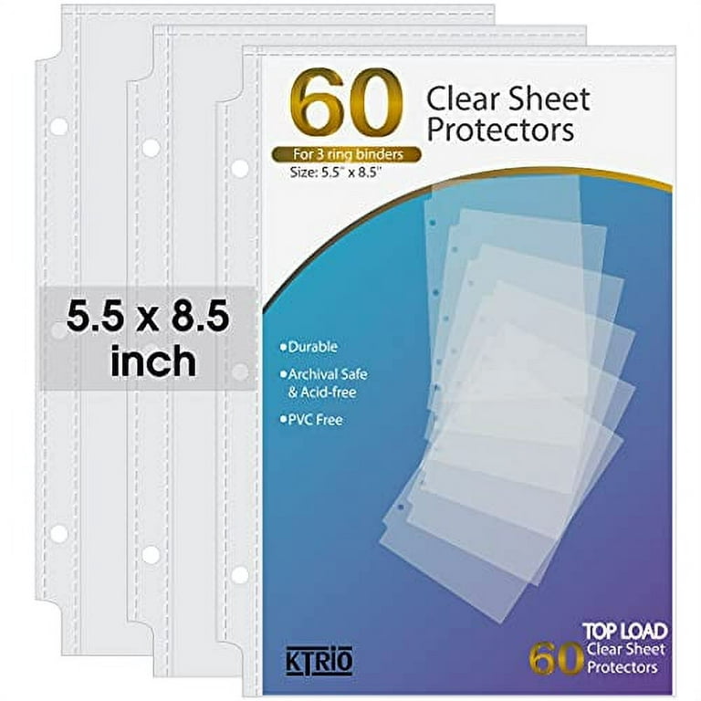  KTRIO Heavyweight Sheet Protectors 5.5 x 8.5 inch, Clear Page  Protectors for Mini 3 Ring Binder, Plastic Sleeves for Binders, Top Loading  Paper Protector, 60 Pack : Office Products