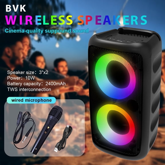 KTS-1265 Wireless Dual Bluetooth Speaker System with RGB Lights, Portable Stereo Sound, FM Radio, USB/TF/AUX for Home, Party & Outdoor Use