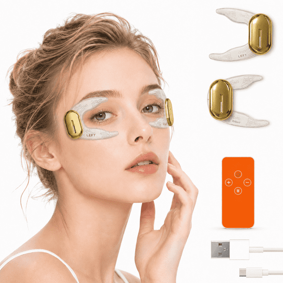 KTS EMS Eye Massager with Remote Control, Wearable Under-Eye Pulse Care Device with 3 Modes and 3 Intensity Levels, Reusable Flexible Eye Patches