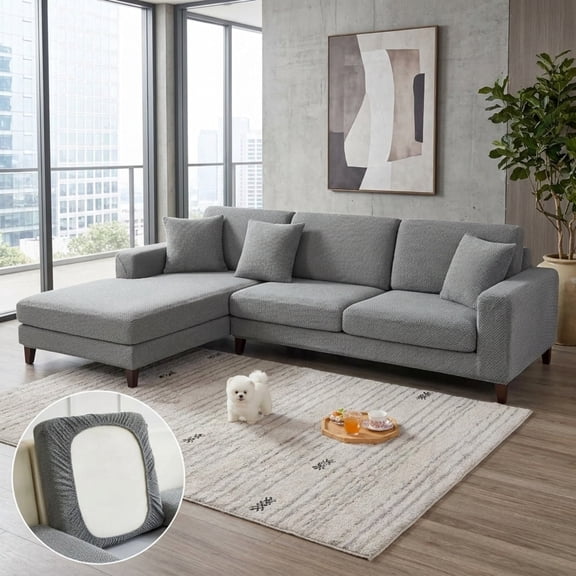 KTUYPOER 1-Piece Stretch Couch Cushion Cover, Gray Wear-Resistant Universal Washable Slipcover for Sectional Sofa