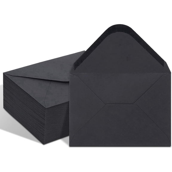 KTUYPOER 100-Pack 4 x 6 inch Black Contour Flap Envelopes, Wet-Adhesive Seal for Invitations, Wedding & Cards