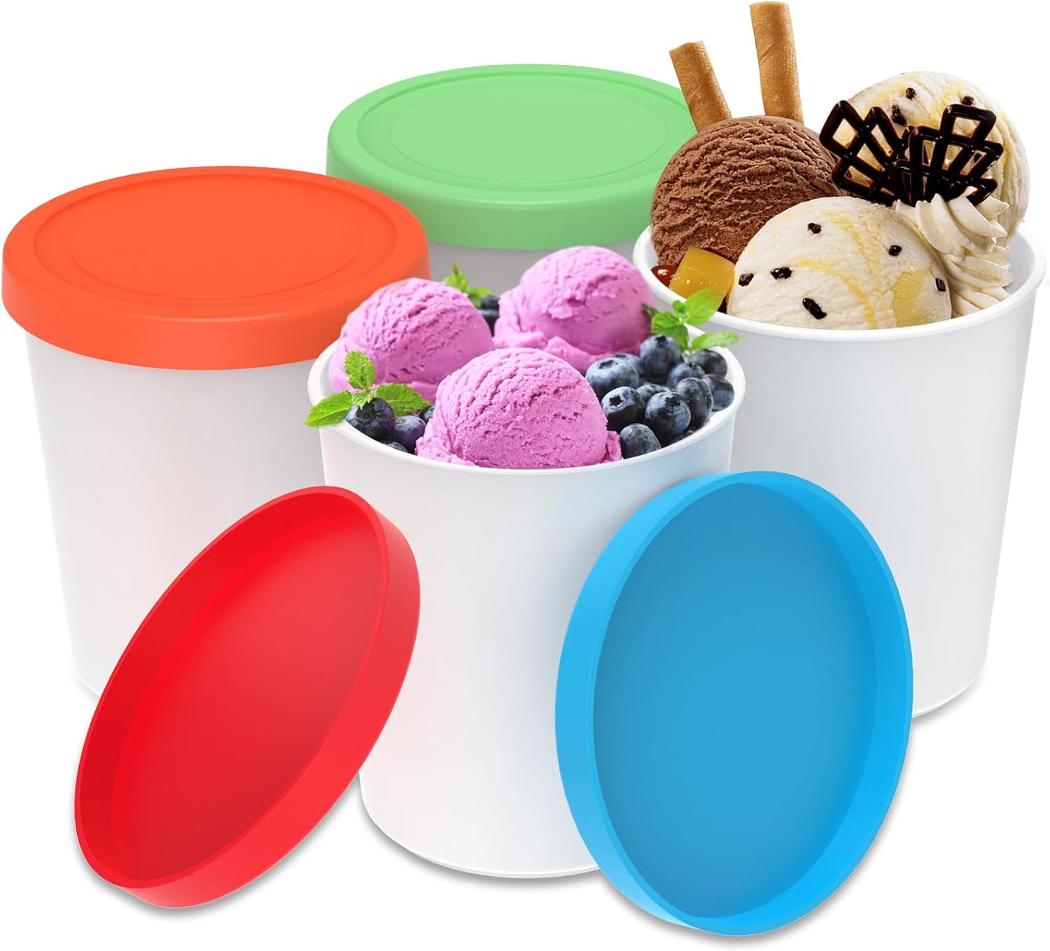 KTZCTPCA 4Pcs Ice Cream Containers, 1 Quart Freezer Storage Tubs Ice ...