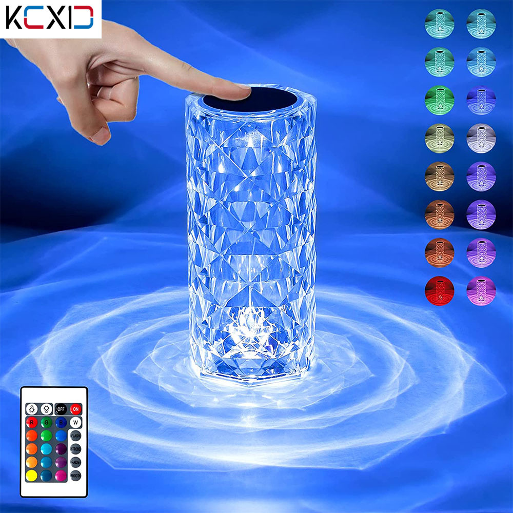 KU XIU Touch Crystal Lamp 16 Colors RGB Changing Crystal Table Lamp,Rose Diamond Acrylic Table Lamp with Remote Control & USB Port for Bedroom Bar - image 1 of 14