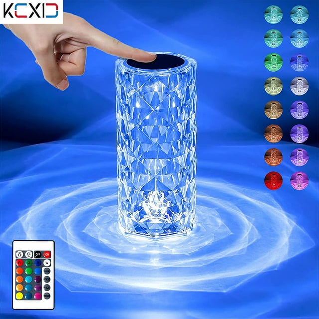 KU XIU Touch Crystal Lamp 16 Colors RGB Changing Crystal Table Lamp,Rose Diamond Acrylic Table Lamp with Remote Control & USB Port for Bedroom Bar
