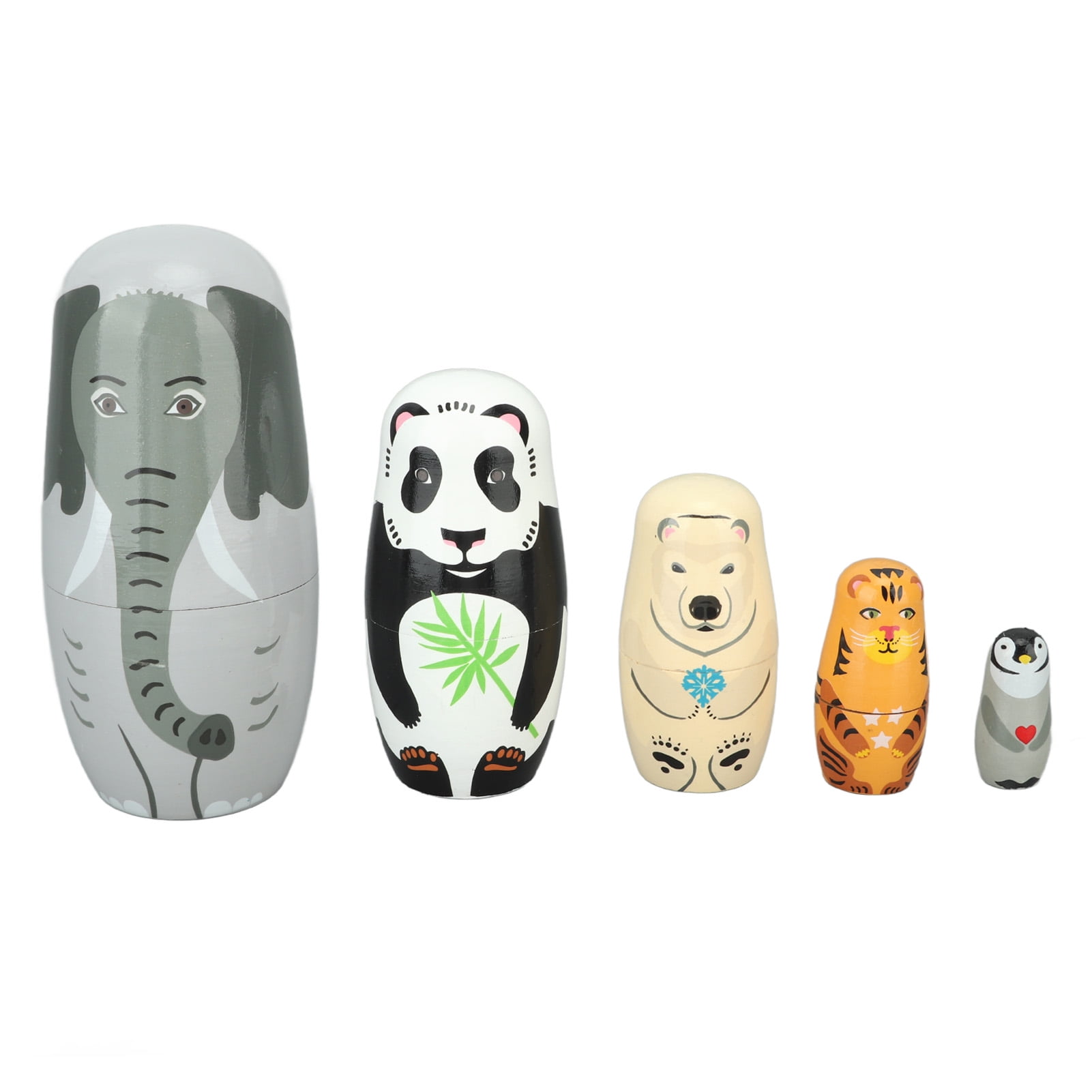 KUAA Wooden Animal Nesting Dolls Handcrafted 5 Layer Cute Painted