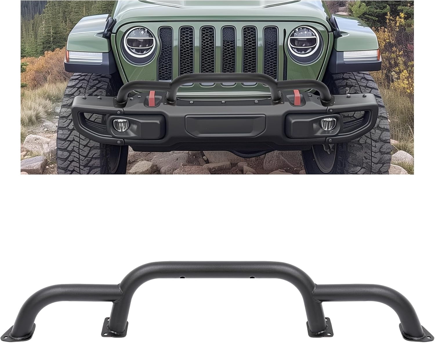 Matte Black Bull Bar With LED Light For 2016-2022 Toyota Tacoma - Studded Mesh Skid Plate