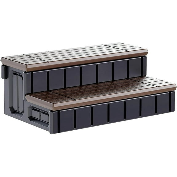 KUAFU Universal Spa Hot Tub Step with Storage Outdoor Indoor Compartment Spa 2-Step Stool Pool Ladder Plastic Handi Step Slip Resistant Striped Brown+Black
