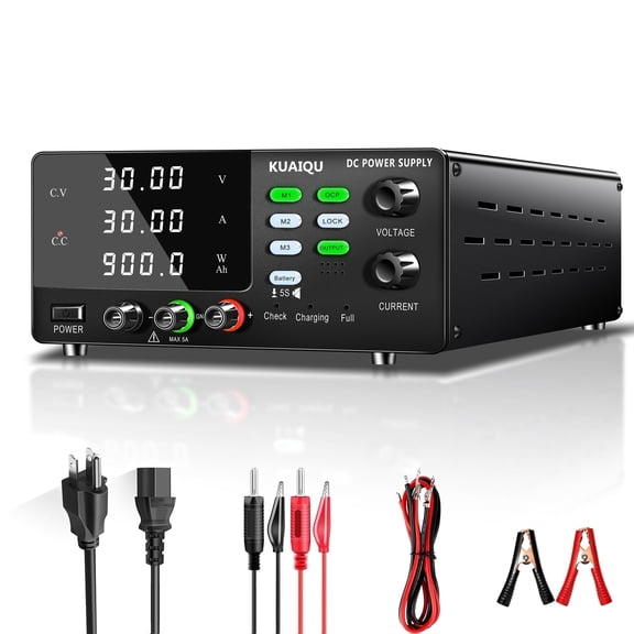 KUAIQU DC Power Supply Variable 0-30V 0-30A 900W High Power Bench Power Supply for Battery Charging Adjustable Switching Regulated Power Supply with OCP Memory Storage Output Switch Lock Button