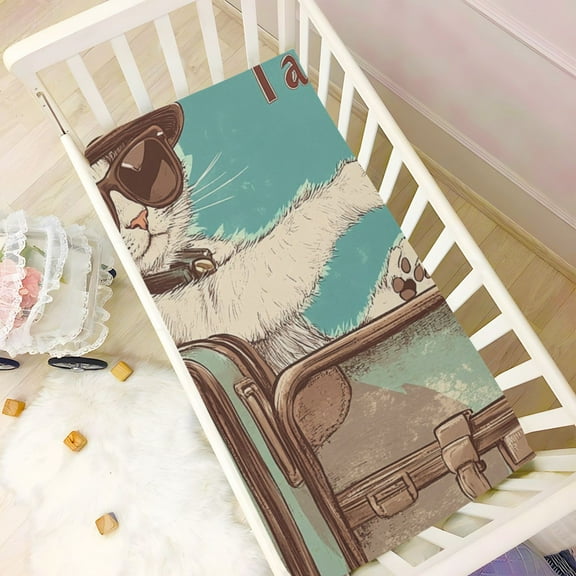 KUANGWANG Ultra Soft Fitted Microfiber Crib Sheets for Newborn Baby Boys Girls Drinking Cat Design Cute Pattern