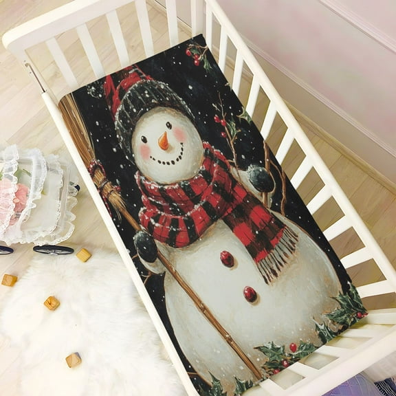 KUANGWANG Ultra Soft Fitted Microfiber Crib Sheets for Newborn Baby Boys Girls Scarf Winter Snowman Design Cute Pattern