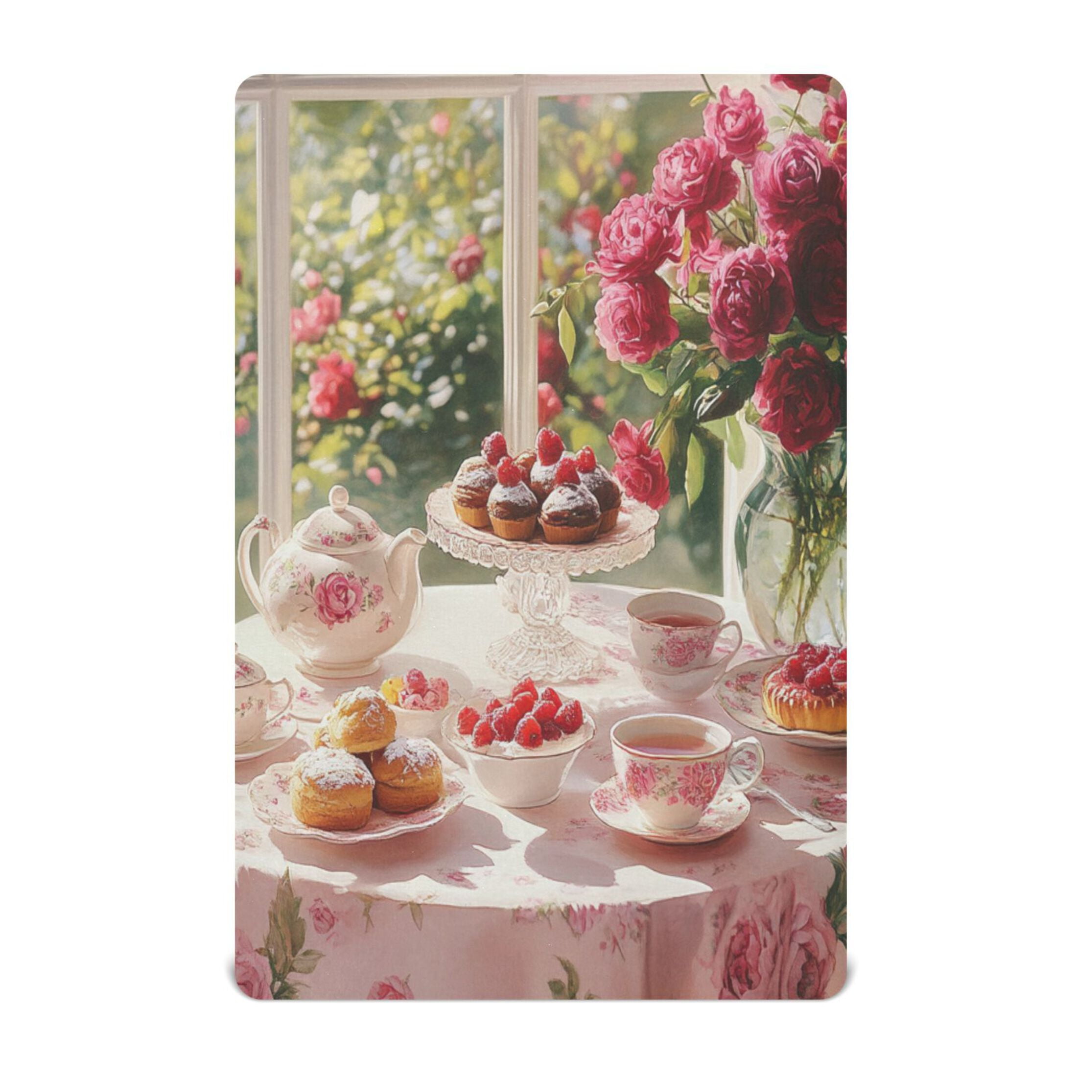 KUANGWANG Ultra Soft Fitted Microfiber Crib Sheets for Newborn Baby Boys Girls Tea Set with Cakes Roses Design Cute Pattern