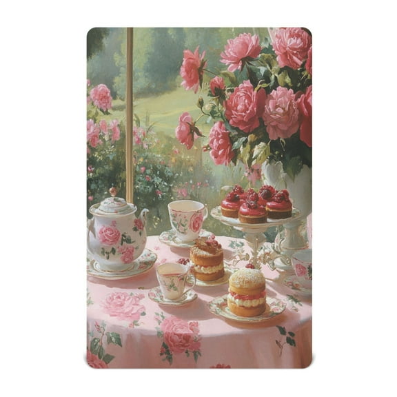 KUANGWANG Ultra Soft Fitted Microfiber Crib Sheets for Newborn Baby Boys Girls Tea Set with Roses Design Cute Pattern