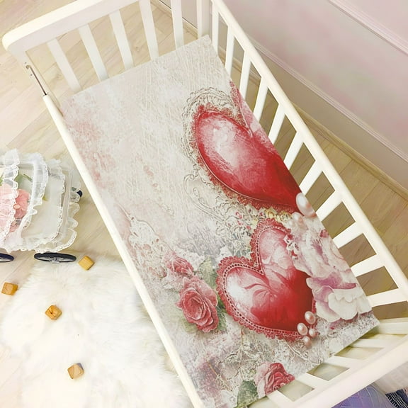 KUANGWANG Ultra Soft Fitted Microfiber Crib Sheets for Newborn Baby Boys Girls Valentines Day Painting Design Cute Pattern