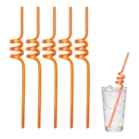 KUAZOU 10 Pcs Spiral Twisty Straws,Reusable Plastic Straws,Long Drinking Straws for Tumbler Cups Party Favors,Funny Straws Gift(Orange)