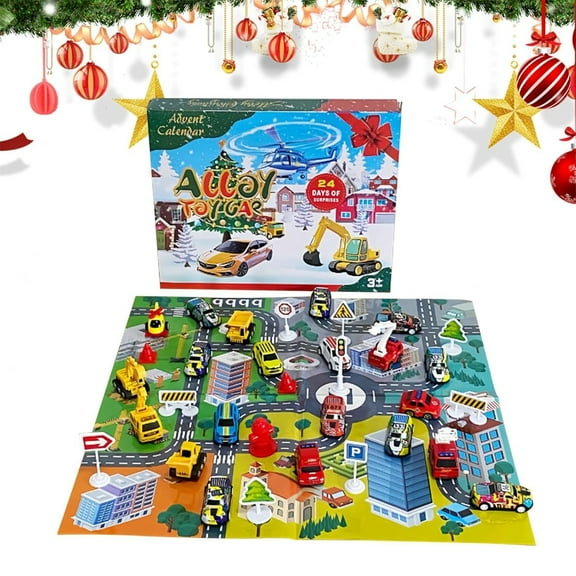 KUAZOU 2025 Christmas Advent Calendar,24 Days Countdown Calendar Diecast Cars Set,Christmas Vehicles Toys,Classroom Prizes Christmas Gift,Xmas Party Favor Gifts,Car Advent Calendar