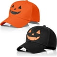 thumbnail image 1 of KUAZOU 2PC Halloween Unisex Baseball Hat Embroidery Baseball Cap Halloween Pumpkin Face Baseball Hat Adjustable Funny Party Hats(Orange & Black), 1 of 7