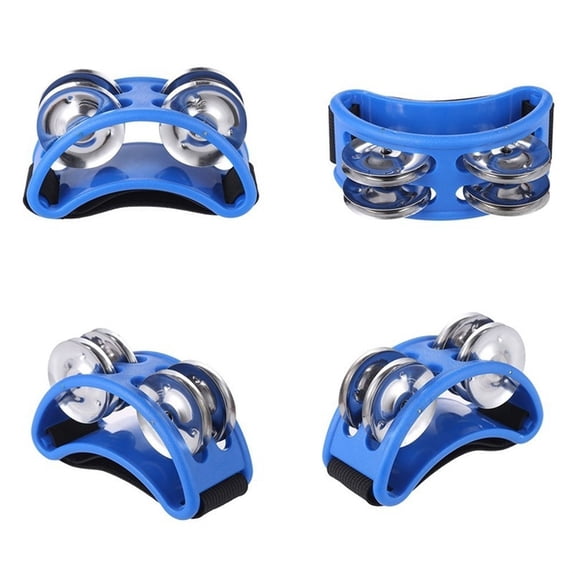 KUAZOU 2pc Foot Tambourine Shaker & Rhythm Finger Shaker with Elastic Strap,Percussion Instrument Set for Ukulele Guitar Drum Mandolin Banjo Playing (Blue)