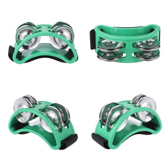 KUAZOU 2pc Foot Tambourine Shaker & Rhythm Finger Shaker with Elastic Strap,Percussion Instrument Set for Ukulele Guitar Drum Mandolin Banjo Playing (Green)