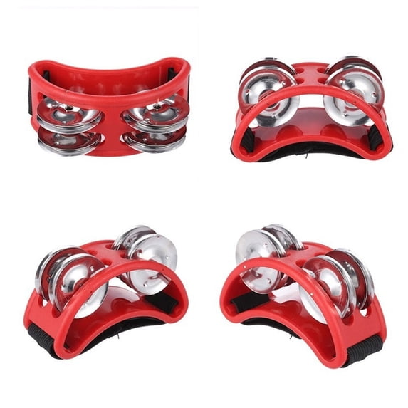 KUAZOU 2pc Foot Tambourine Shaker & Rhythm Finger Shaker with Elastic Strap,Percussion Instrument Set for Ukulele Guitar Drum Mandolin Banjo Playing (Red)