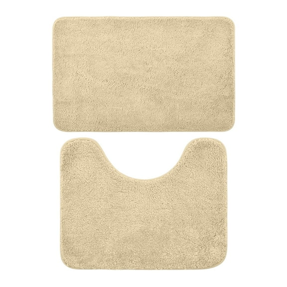 KUAZOU Bathroom Rug Sets 2 Piece,Thick & Soft Microfiber Shaggy,U-Shaped Contour,Machine Washable Bath Mats,Absorbent Bath Rugs,Non-Slip Rubber Backing Bath Mat for Bathroom Floor-Camel-L