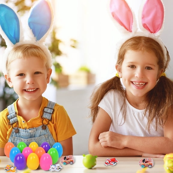 KUAZOU Cars Easter Eggs,24pcs Easter Pull Back Cars Filled with Easter Eggs Mini Easter Race Cars for Kids Boys Easter Party Favors