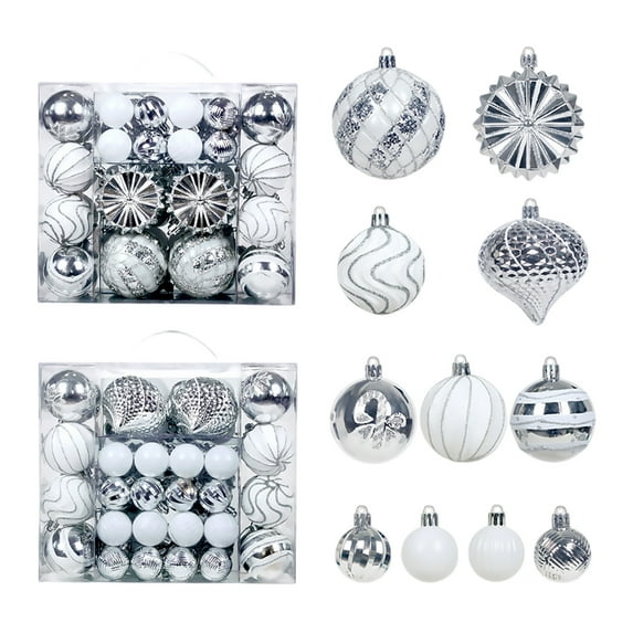 KUAZOU Christmas Ball Ornaments Set of 48 - 1.57" & 2.36" Christmas Ball Ornaments with Glitter Lines,Elegant Christmas Decorations for Tree Holiday Décor Wedding Party & Home(Silver)