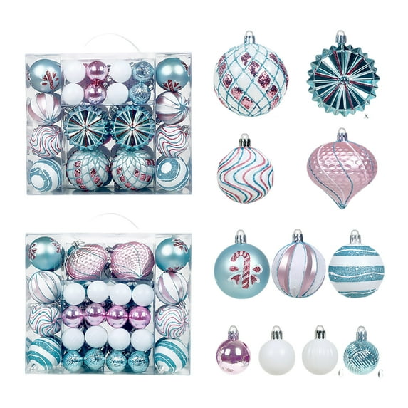 KUAZOU Christmas Ball Ornaments Set of 48 - 1.57" & 2.36" Christmas Ball Ornaments with Glitter Lines,Elegant Christmas Decorations for Tree Holiday Décor Wedding Party & Home(Light Blue)