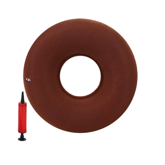 KUAZOU Donut Pillow - 14" Inflatable Donut Cushion for Tailbone Pain Relief - Seat Cushion for Hemorrhoids,Bed Sores,Prostatitis - Vinyl & Flannel - Coffee