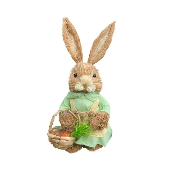 KUAZOU Easter Bunny Decorations,Earmouse Easter Decorations Bunny Figurines,Spring Rustic Sisal Bunny Statues for Home Table Office Farmhouse(A)
