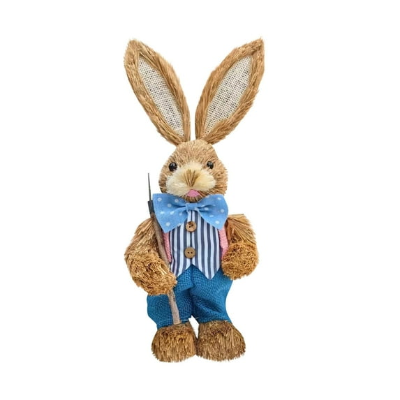 KUAZOU Easter Bunny Decorations,Earmouse Easter Decorations Bunny Figurines,Spring Rustic Sisal Bunny Statues for Home Table Office Farmhouse(E)