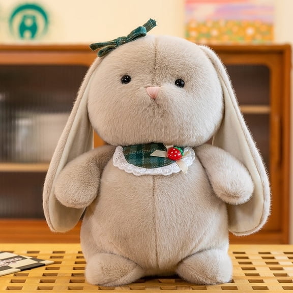 KUAZOU Easter Bunny Stuffed Animal,10" Cute fat plush Bunny & long ear Bunny plush toy & Easter gift for kids-Gray