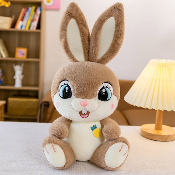 KUAZOU Easter Bunny Stuffed Animal,Big eyes cartoon stuffed rabbit & cute stuffed rabbit with pricked ears & Easter gift for kids-Brown
