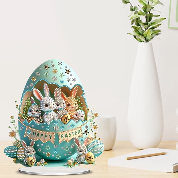 KUAZOU Easter Diamond Art,Earmouse DIY Easter Tabletop Diamond Art Painting Kit,Easter Gift,Double Sided(Easter Egg Rabbit)