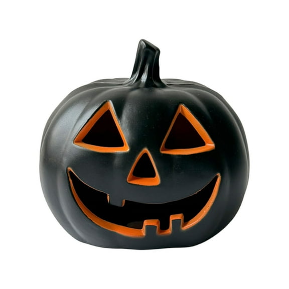 KUAZOU Light Up Halloween Pumpkin Decor Jack O Lantern Battery Operated Halloween Decorations Outdoor Indoor,Plastic Large Trick or Treat Table Top Party Supplies Favors-Black-9"