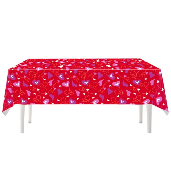 KUAZOU Love Heart Tablecloth - 72x54 Inches Pink and Red Hearts Plastic Table Cloth Disposable Rectangle Table Cover for Valentines Day Anniversary Engagement Party Decorations Supplies(E)