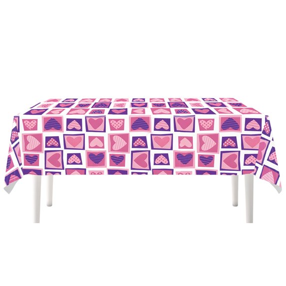 KUAZOU Love Heart Tablecloth - 72x54 Inches Pink and Red Hearts Plastic Table Cloth Disposable Rectangle Table Cover for Valentines Day Anniversary Engagement Party Decorations Supplies(C)