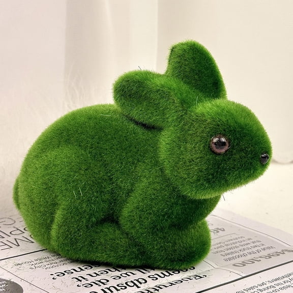 KUAZOU Moss Bunny,Earmouse Easter Flocked Foam Bunny on Moss Ball Decor - 3x4x6 Inches, Perfect for Festive Display & Gifting