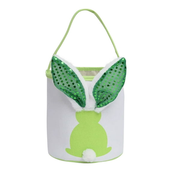 KUAZOU Personalized Easter Basket,Earmouse Easter Bunny Baskets with Lights for Boys and Girls,Large Kids Easter Bucket Tote for Spring Egg Hunts Party Storage-Green